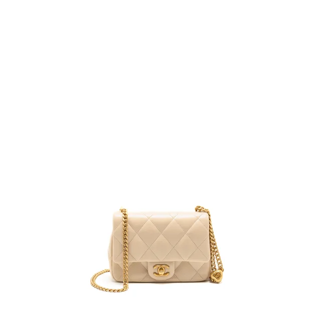 Chanel 25c Coco Love Adjustable Chain Shiny Lambskin Beige GHW (microchip) in Beige Lambskin from EMIER