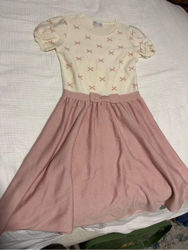 REDValentino Cream And Pink Bow-Trim Knit Dress in pink from Poshmark