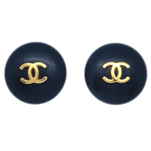 Chanel Black Button Earrings Clip-On 95A in Black Resin from AMORE Vintage Tokyo