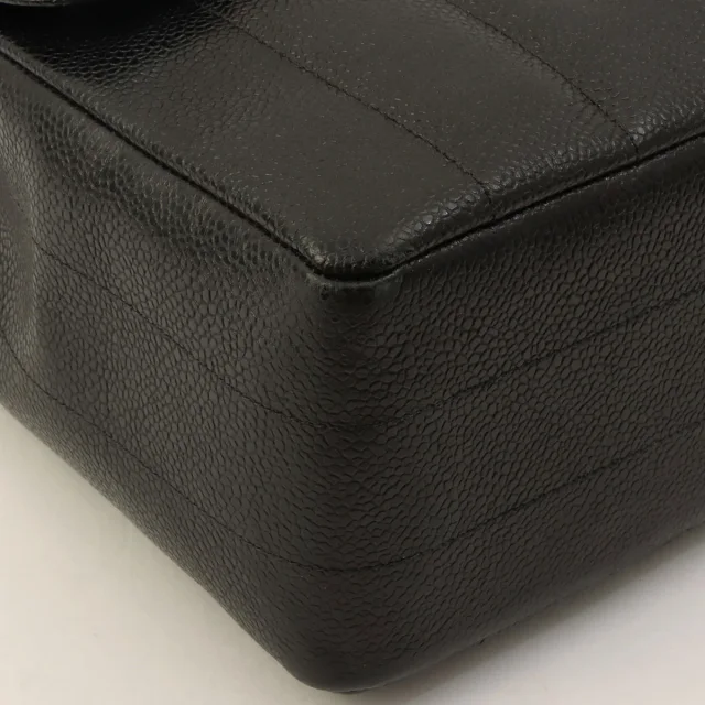 Chanel Circa 1995 Caviar Skin Mademoiselle Stitch CC Turnlock Chain Shoulder Bag Black in Black Caviar leather from VINTAGE QOO TOKYO, photo 8 of 17