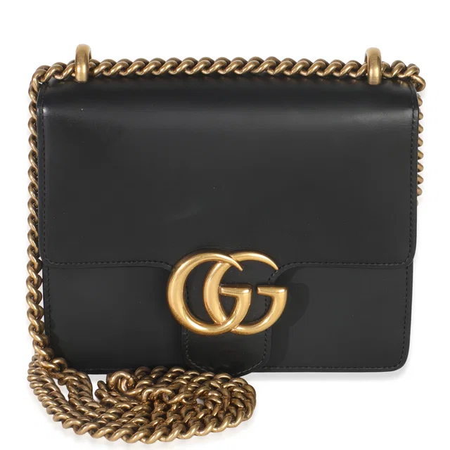 Gucci Black Smooth Calfskin Small GG Marmont Chain Bag in Black Calfskin from myGemma