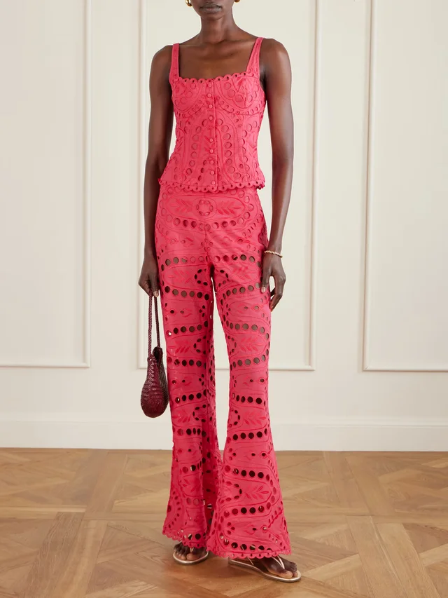 CHARO RUIZ Stern broderie anglaise cotton-blend flared pants in Pink, photo 2 of 2 from NET-A-PORTER (Canada)