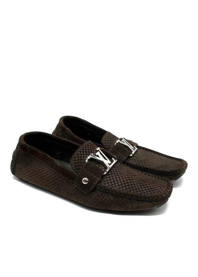 Louis Vuitton Khaki Suede Monte Carlo Slip On Loafers in Green Suede from HEWI