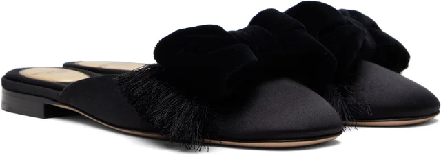 Valentino Garavani Black Reinette Satin Mules, photo 4 of 4 from SSENSE