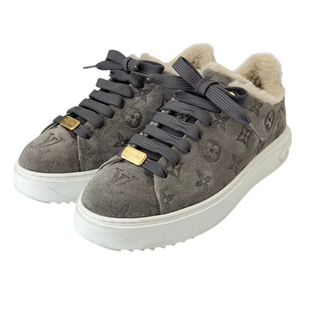 Louis Vuitton Timeout Line Monogram Shearling Sneakers Gray in Grey Leather from The Reluxe