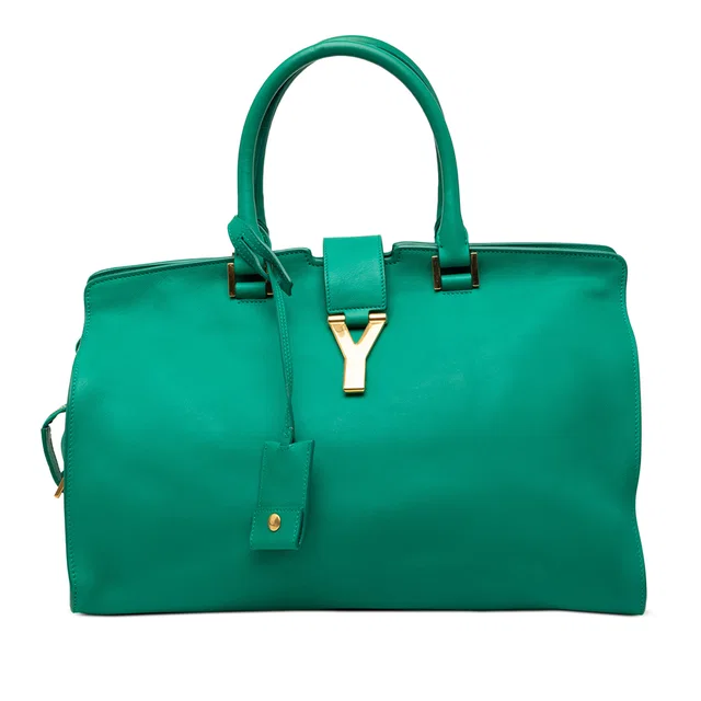 Green Saint Laurent Medium Calfskin Cabas Chyc Satchel in Green Calfskin from Designer Revival