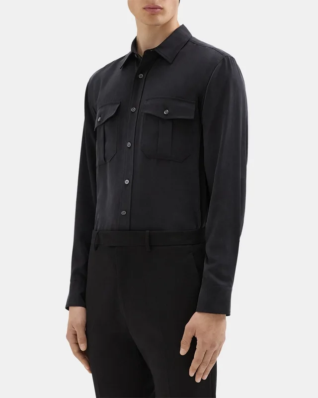 Theory Military Shirt in Fluid Twill in BLACK, photo 7 of 8 from Theory
