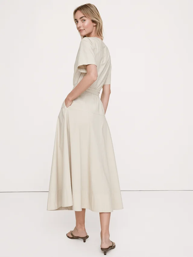 Banana Republic Cotton Poplin Shirt Dress in Twine Beige, photo 2 of 3 from Banana Republic (US)