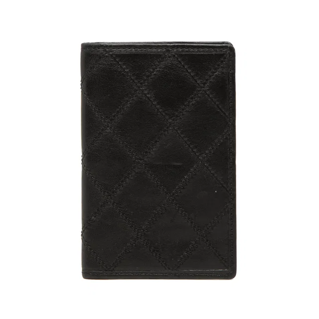 Black Chanel Quilted Lambskin Double Stitch Bifold Card Holder in Black Lambskin from Designer Revival