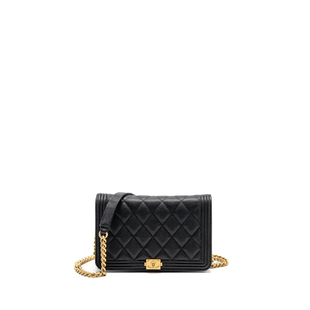 Chanel Boy Wallet on Chain Caviar Black GHW (Microchip) in Black Caviar leather from EMIER