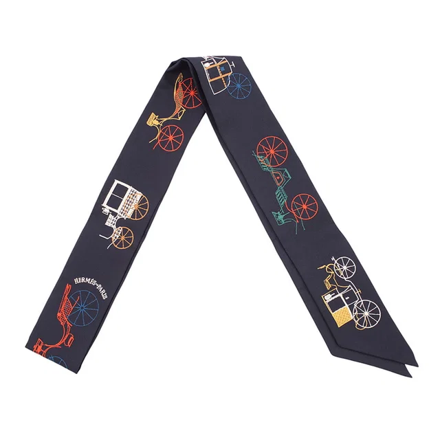 Hermès Twilly Long Twilly A to Berlin Blue・Noir/MulticolorH854175S Silk100% in Black from GALLERY RARE