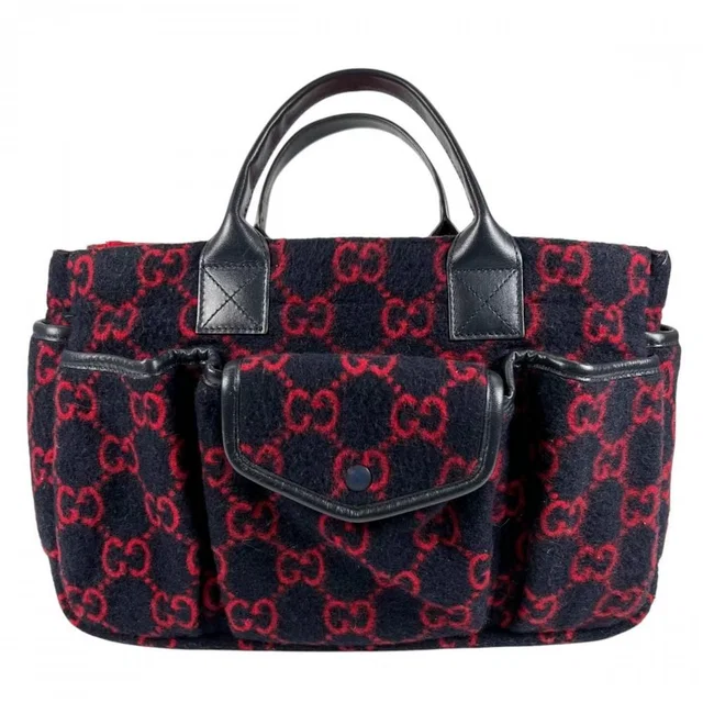 Gucci Handbag Multi Pocket Leather GG Wool Red Blue Silver in Red Wool from The Reluxe