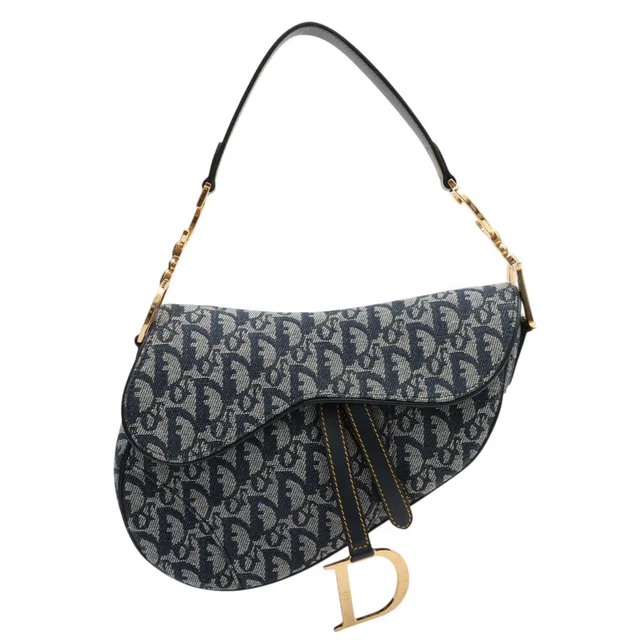 Dior Trotter Pattern Saddle Bag Navy in Navy Canvas from VINTAGE QOO TOKYO