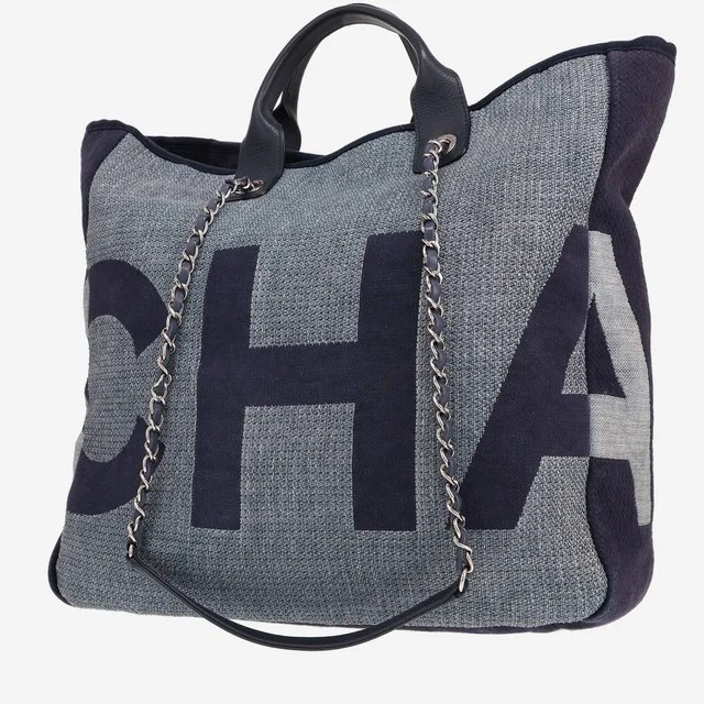 Chanel Deauville tote bag in blue canvas and dark blue leather from Collector Square