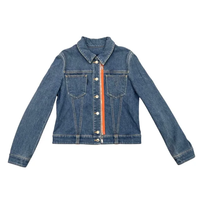 Louis Vuitton Denim Jacket Zip Up FF Monogram Logo Patch Blue Orange 40 in Blue Denim from The Reluxe