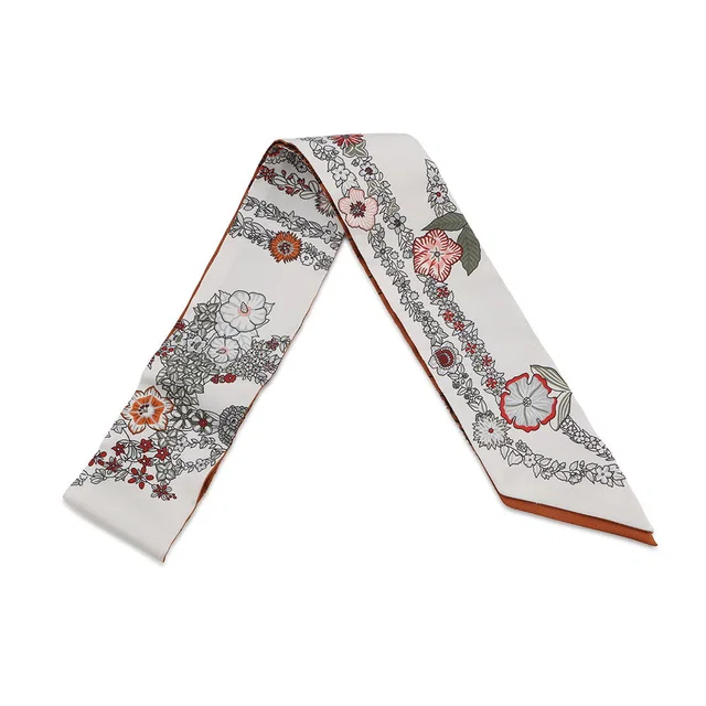Hermès Twilly Brides de Gala en Fleurs & Eyeliner Spring/Summer 2025 White/Gray/Cuir Silk100% in White from GALLERY RARE