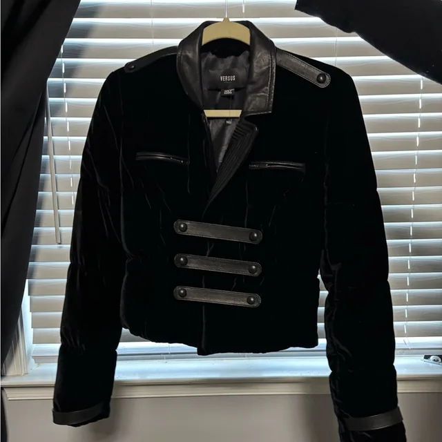 Versace Vesace Versus Black Velvet Puffer Jacket Silk Down Leather Details Jacket 4 in black Velvet from Poshmark