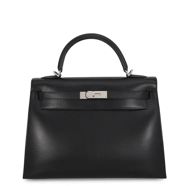 Hermès Kelly Sellier Black Box Calf Leather Size 32 in Black Box leather from GALLERY RARE