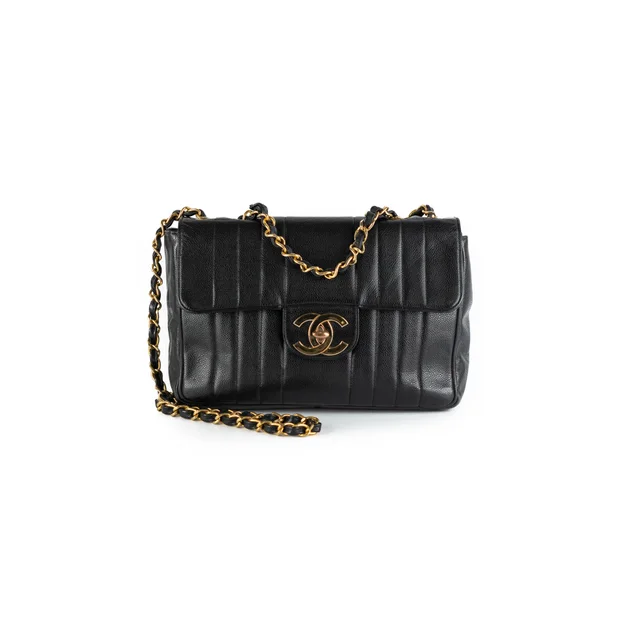 Chanel CC Vertical Jumbo Flap Caviar Black in Black Caviar leather from The Purse Affair