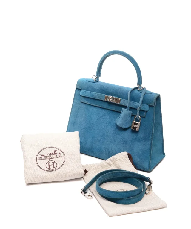 Hermès Kelly 25 Sellier Doblis Blue Thalassa PHW #H in Blue Leather from Luxury Promise, photo 13 of 15