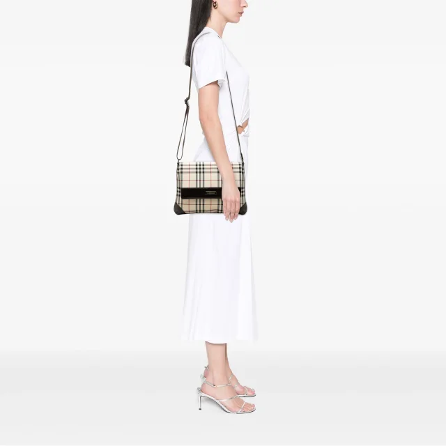 Beige Burberry House Check Canvas Flap Crossbody in Beige Canvas from Designer Revival, photo 6 of 6