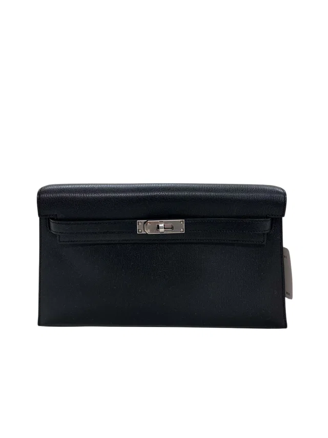 Hermès Kelly Elan Black Chevre PHW #B in Black Goatskin from Luxury Promise