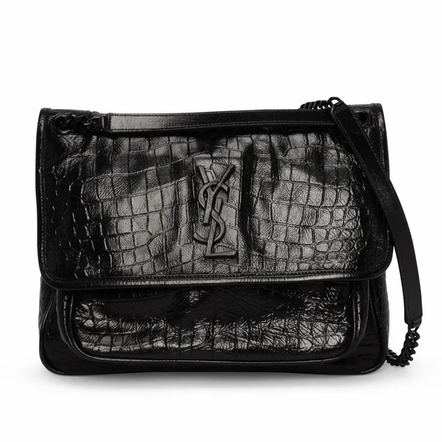 Saint Laurent Croc Embossed Medium Niki Bag in Black Crocodile from Blue Spinach