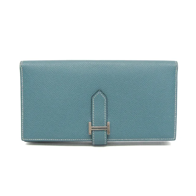 Hermès Bearn Soufflé Women's Epsom Leather Long Wallet (bi-fold) Blue Jean in Blue jean Epsom leather from Elady