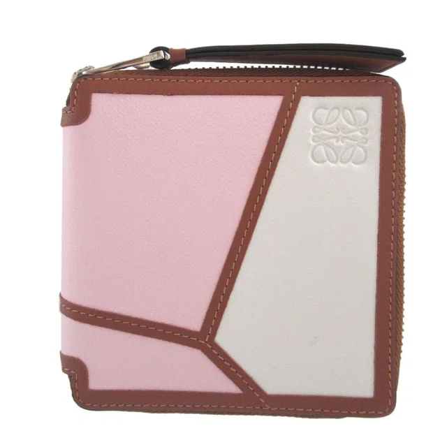 Loewe Puzzle Made Leather Brown Pink Ivory Zip Around Wallet in Brown Leather from The Reluxe