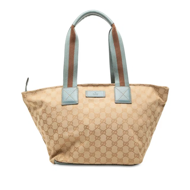 Beige Gucci GG Canvas Web Tote in Beige Canvas from Designer Revival
