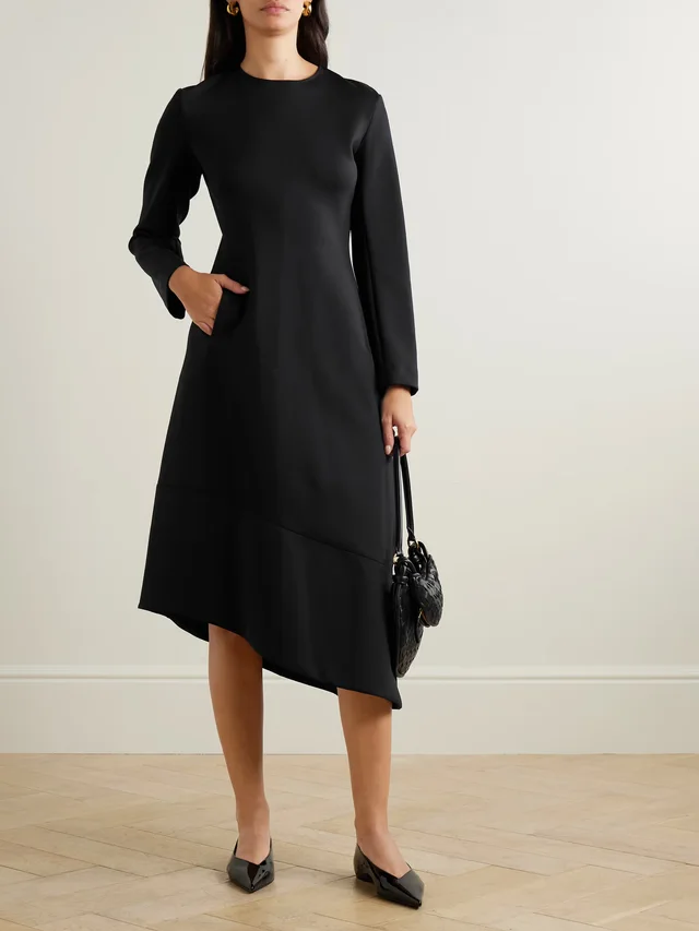 MAX MARA Asymmetric satin midi dress in Black, photo 2 of 2 from NET-A-PORTER (Canada)