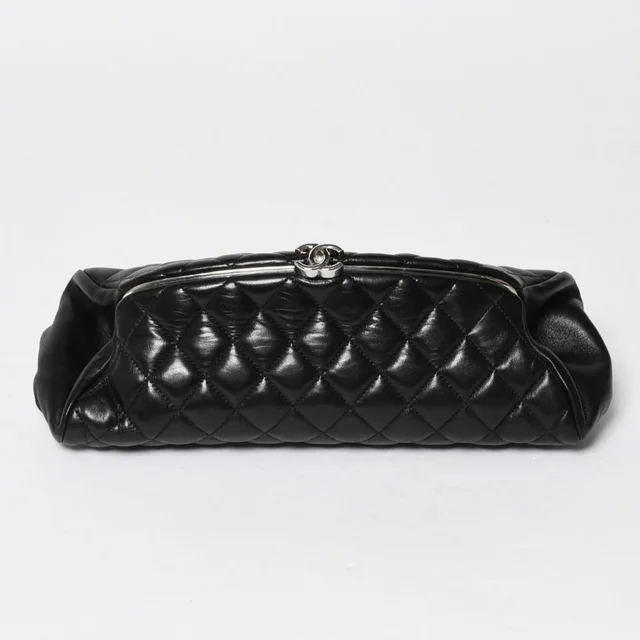 Chanel Clutch Quilted Black Lambskin Silver in Black Lambskin from The Reluxe