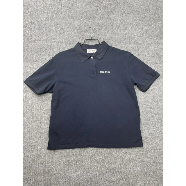 Miu Miu Mjn535 Navy Logo Embroidered Cotton Pique Polo S from Grailed