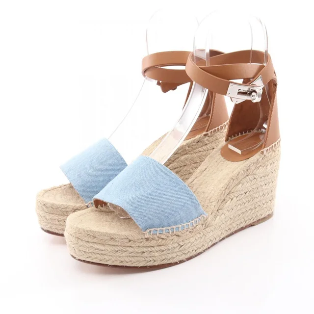 Hermès Sandals Tipoli Espadrilles Wedge Sole Denim Leather Shoes in Denim from The Reluxe