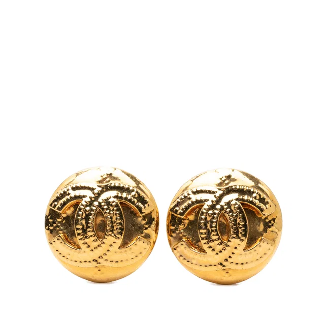 Gold Chanel CC Gold Plated Round Clip On Earrings in Gold from Designer Revival
