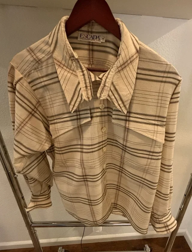 Escada Vintage Western Germany Wool Plaid Button Shirt Women’s 36 Small in brown|neutral Wool from Poshmark