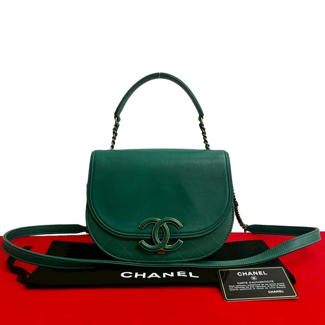 Chanel Coco Curve Jumbo CC Logo Calf Leather Chain Shoulder Bag Green in Green Calfskin from The Reluxe