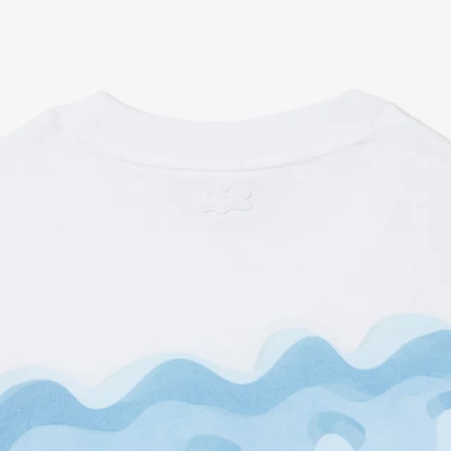 Lacoste Printed Cotton T-Shirt in White Midweight organic cotton jersey, photo 7 of 8 from Lacoste