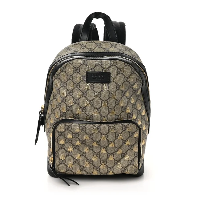 Gucci GG Supreme Monogram Bees Print Small Day Backpack - Beige, Gold & Black in Black from H&T