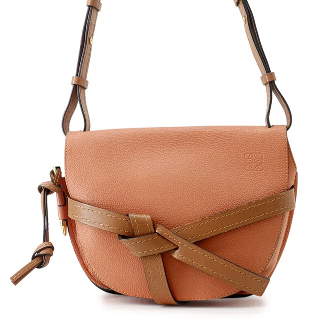 Loewe Gate Shoulder Pink/Brown Soft Calf Leather Size Small in Brown Calfskin from GALLERY RARE