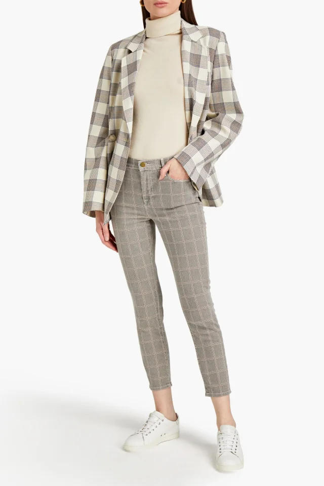Frame Le High Skinny Checked Cotton-Blend Twill Pants in Gray, photo 2 of 4 from THE OUTNET