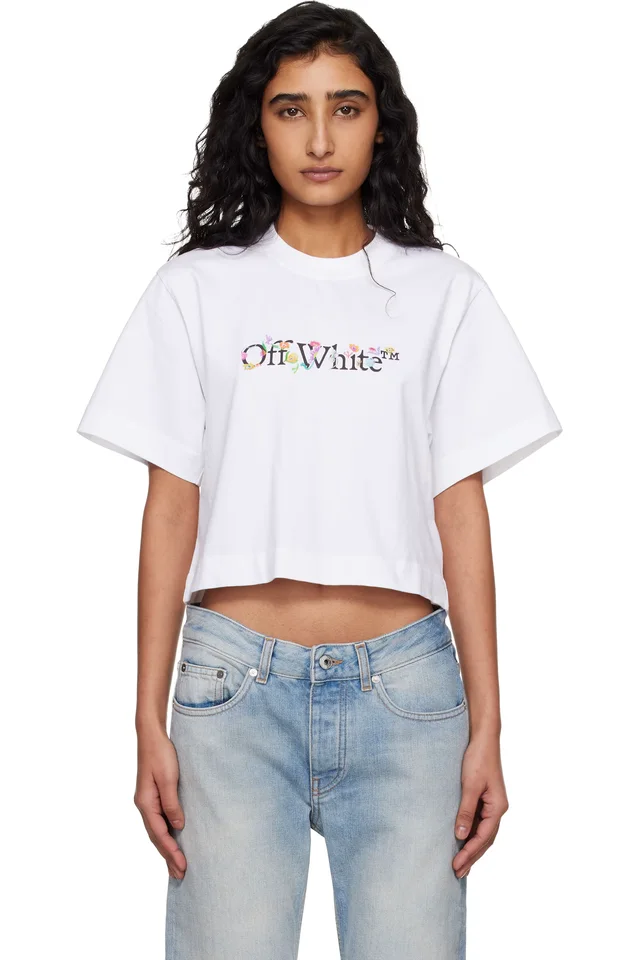White Bookish Glowing Flower Crop T-shirt, image 1 of 1 from SSENSE