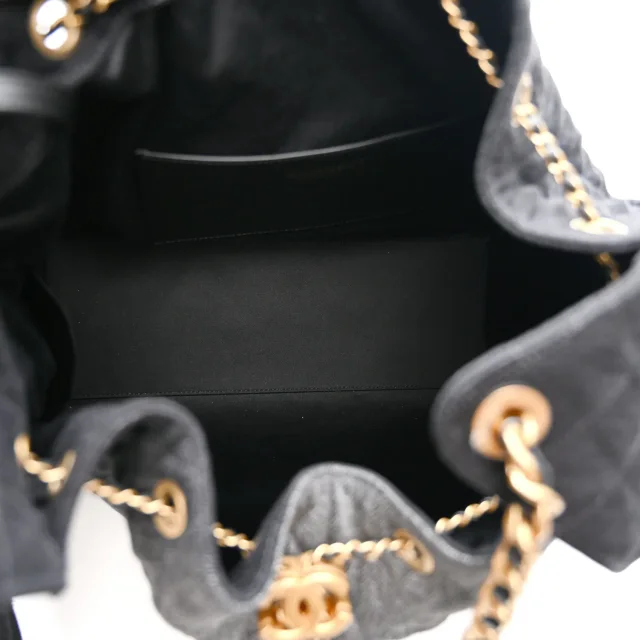 Washed Denim Quilted Large Chanel 25 Handbag Black in Black Denim from FASHIONPHILE, photo 5 of 10