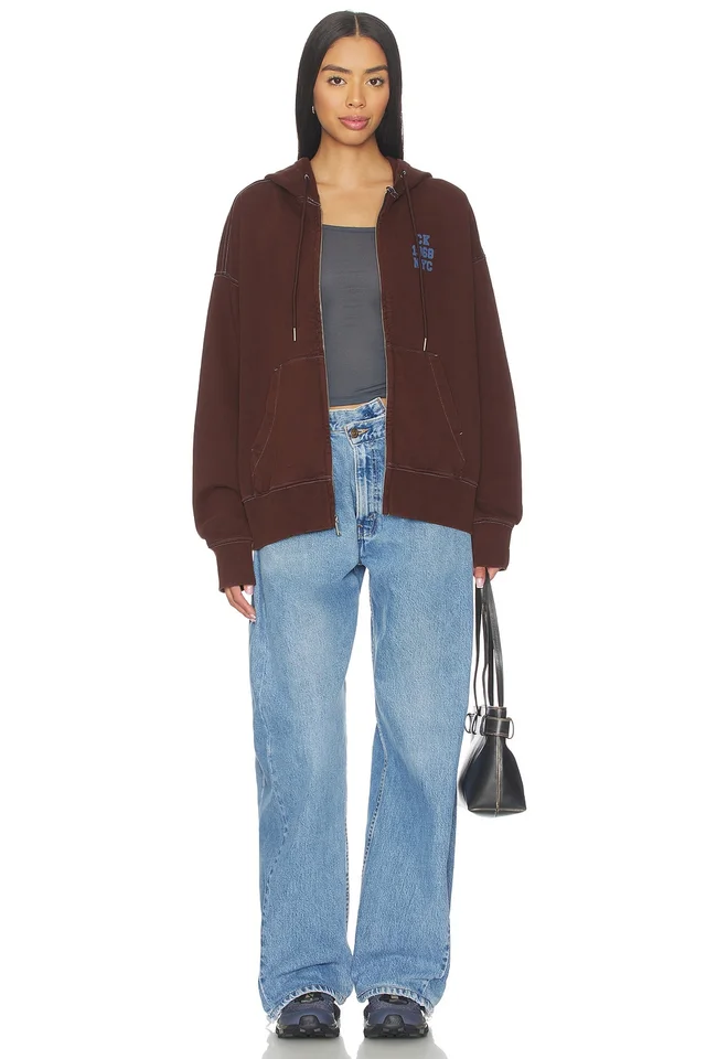 Calvin Klein Washed Premium Vintage Logo Zip Hoodie in Rich Brown, photo 4 of 4 from REVOLVE (Canada)