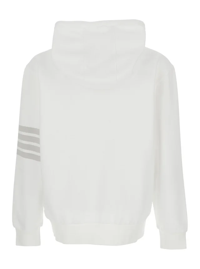 Thom browne Hooded Sweatshirt with Drawstring and 4Bar Logo on the Sleeve in White Cotton for Men in White, photo 4 of 6 from Gaudenzi Boutique