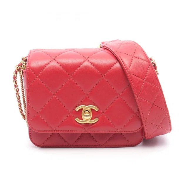 Chanel Shoulder Bag Quilted Mini Che N'shoulder Red Lambskin in Red Lambskin from The Reluxe