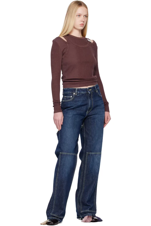 Jean Paul Gaultier Burgundy Rib Cutout Fastener Top, photo 4 of 4 from SSENSE