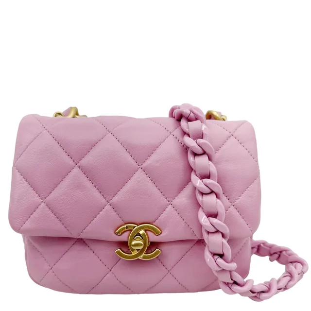 Chanel CC Flap Candy Chain Mini Quilted Lambskin Leather Crossbody Bag Pink in Pink Lambskin from Dallas Designer Handbags