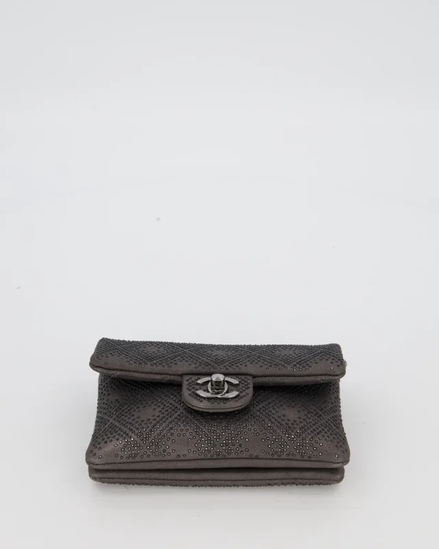 Chanel Grey Embellished Rhinestones Mini Flap Bag in Suede Leather With Gunmetal Hardware in Grey Suede from Sellier, photo 17 of 19