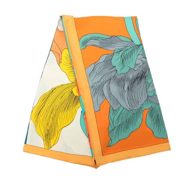 Orange Hermès Etude Pour Un Iris Arc En Ciel Silk Scarf 90 Scarves in Orange Silk from Designer Revival